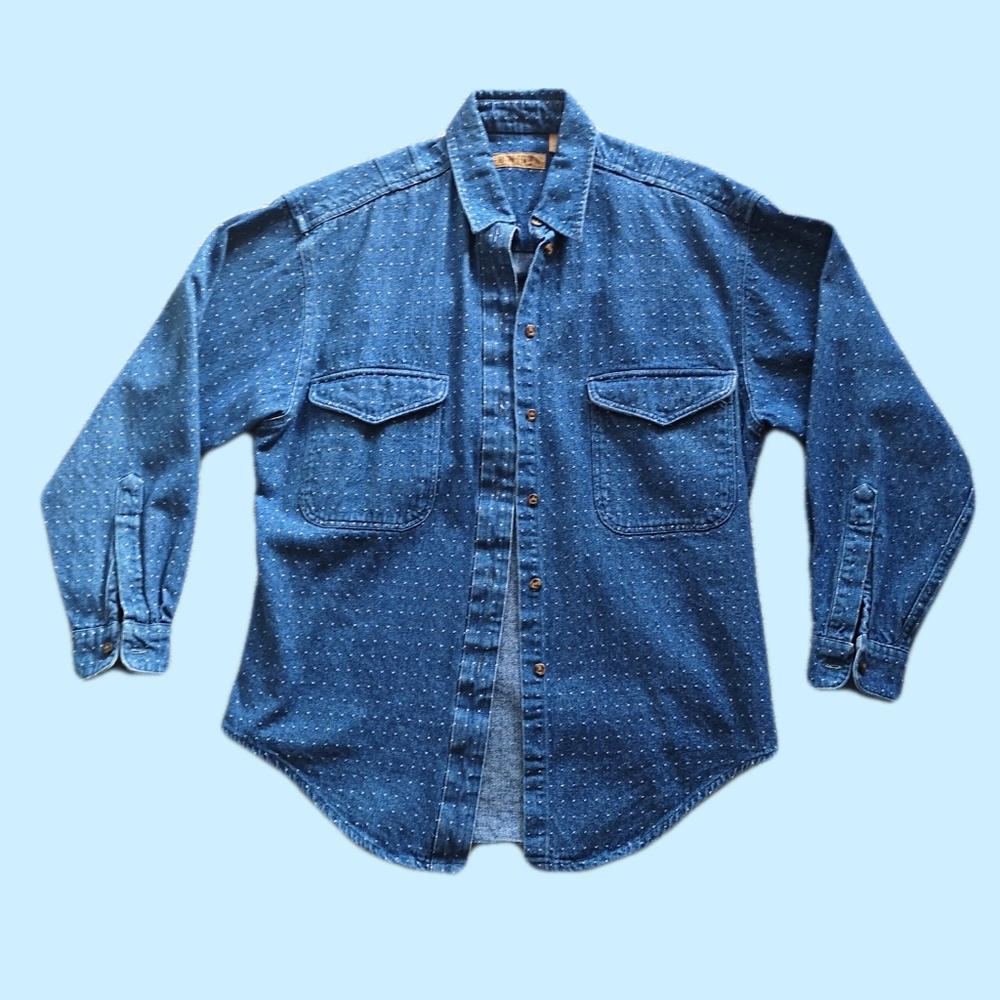 Vintage Ruff Hewn Western Denim Button Down Shirt Made in USA (Size M)